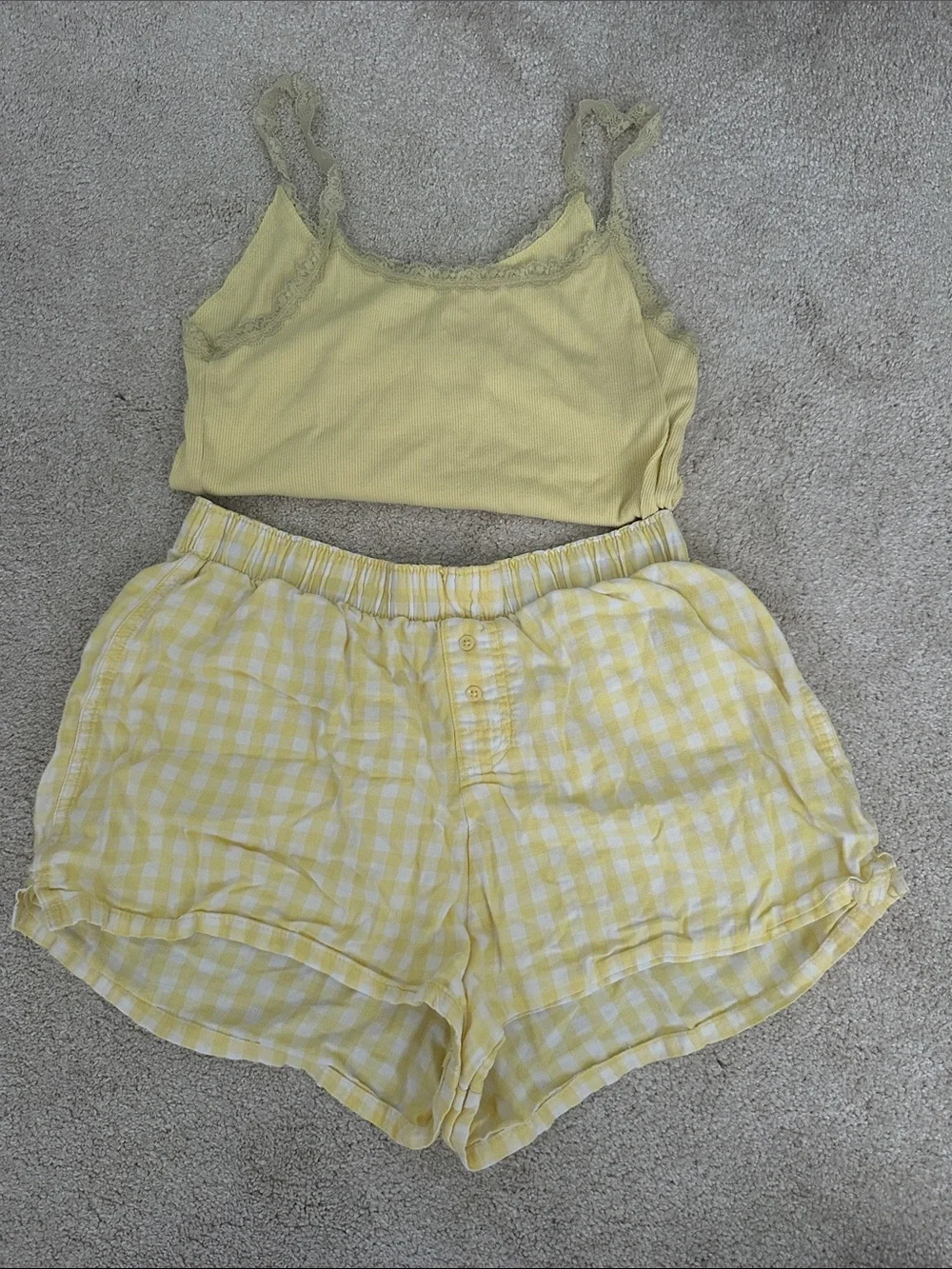 Target Yellow Lace-Trim Crop Tank & Gingham Sleep Shorts Set - Picture 1 of 1